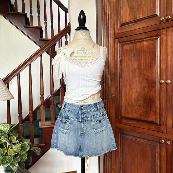 Skull Angel Wings Denim Mini Skirt Hot Topic Emo Goth Scene Social Collision - Picture 1 of 6